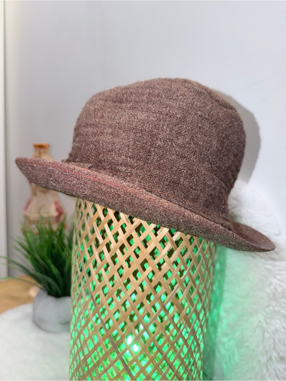 100% Pure Virgin Wool Norm Thompson Brown Tweed Bucket Vintage Hat 🧶